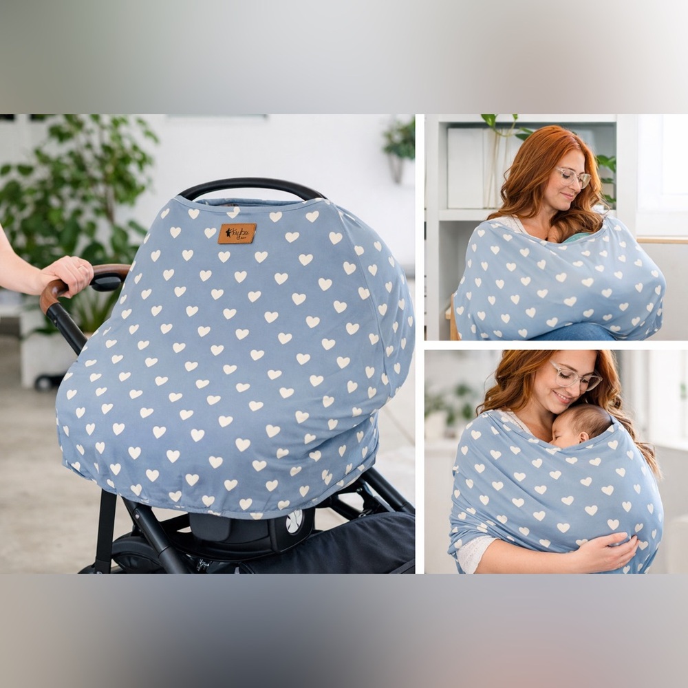 Kyte‎ Baby Blanket Carrier Nursing Cover Blue Steel Hearts Bamboo Rayon Infant